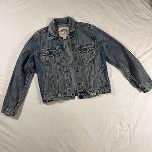 Abercrombie & Fitch Mens L Distressed Denim Trucker Jacket Blue Vintage